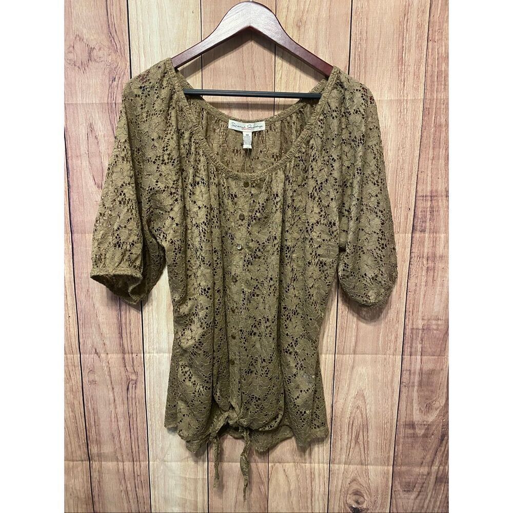 French Laundry Women 3X NWT lace top knot brown shirt blouse